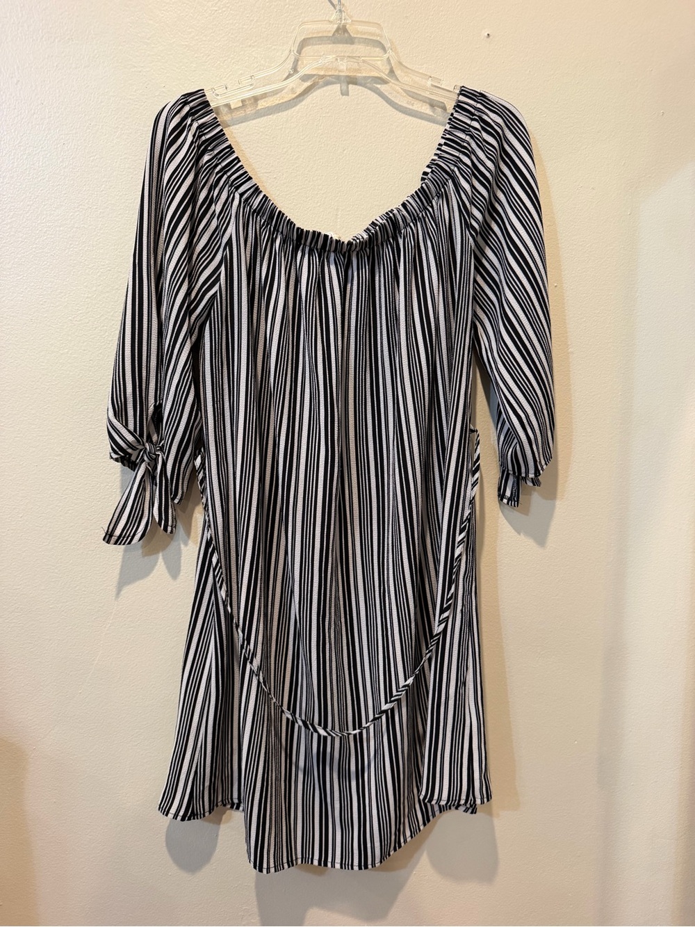 Stella Tweed Black & White Striped Off-Shoulder Tunic